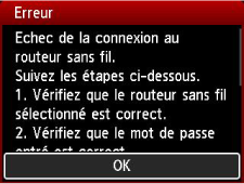 Écran d'erreur : Echec de la connexion au routeur sans fil